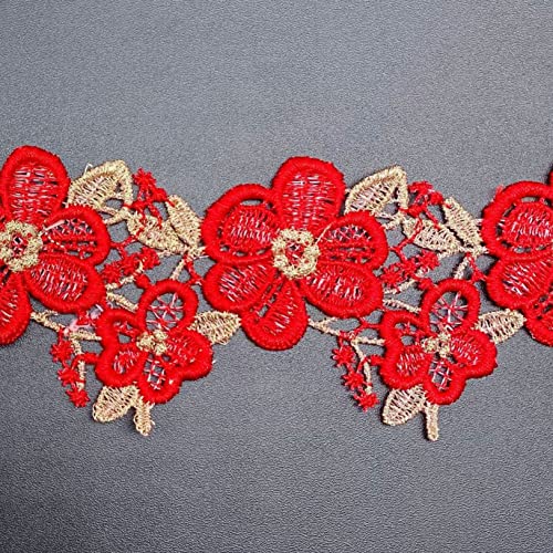 Kleiderapplikation, Blumenstickerei-Besatzband, 5,1 cm, 20 Meter, elegantes Besatzband for Kleider, Kleidungsaccessoires, Applikationen(Red) von dvegGEE