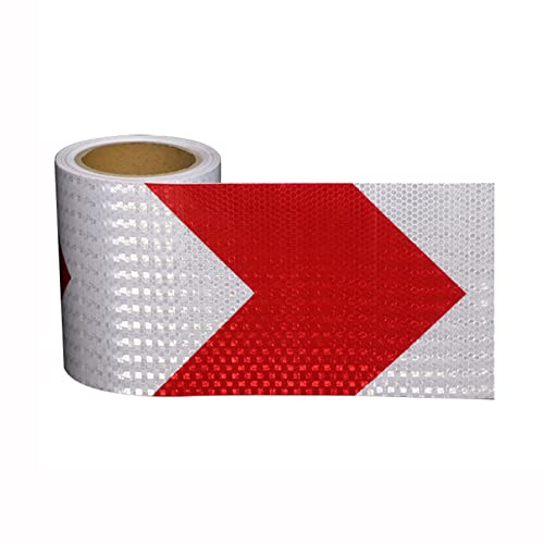 Reflektierendes Klebeband, reflektierendes Sicherheitsband, 10 m x 15 cm, wasserdichtes Pfeil-Gefahrenwarnband, selbstklebender hochintensiver reflektierender Aufkleber for PKW und LKW(Red White) von dvegGEE