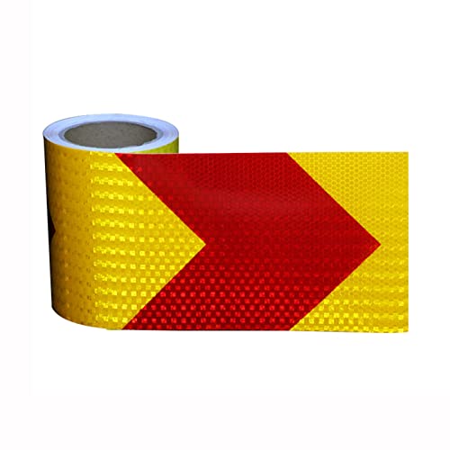 Reflektierendes Klebeband, reflektierendes Sicherheitsband, 10 m x 15 cm, wasserdichtes Pfeil-Gefahrenwarnband, selbstklebender hochintensiver reflektierender Aufkleber for PKW und LKW(Red Yellow) von dvegGEE