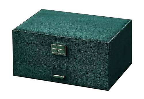 Schmuck-Organizer, Schmuckschatulle, Flanell-Schmuck-Organizer-Box mit Schloss, 3-stufiger Reise-Aufbewahrungskoffer, Bastelbehälter for Ringe, Halsketten, Ohrringe, Armbänder, grüner Schmuck-Organize von dvegGEE