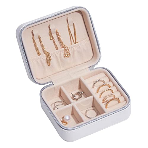 Schmuck-Organizer, Schmuckschatulle, Leder-Schmuckschatulle, Ohrringe, Halskette, tragbare Aufbewahrungsbox, Schmuck-Organizer, Ring-Schmuckschatulle mit Haken, herausnehmbarer Trennwand, Schmuck-Orga von dvegGEE