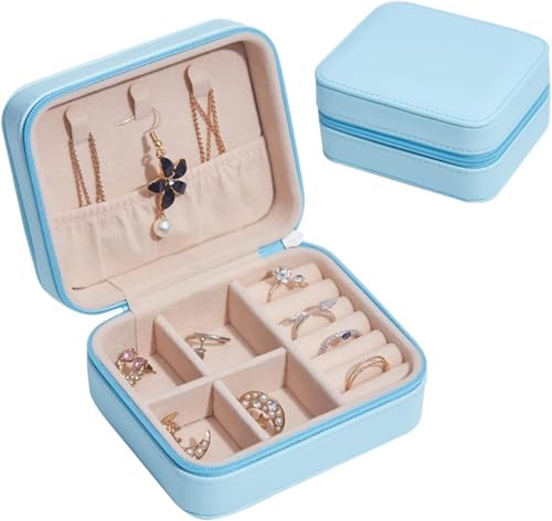 Schmuck-Organizer, Schmuckschatulle, Leder-Schmuckschatulle, Ohrringe, Halskette, tragbare Aufbewahrungsbox, Schmuck-Organizer, Ring-Schmuckschatulle mit Haken, herausnehmbarer Trennwand, Schmuck-Orga von dvegGEE