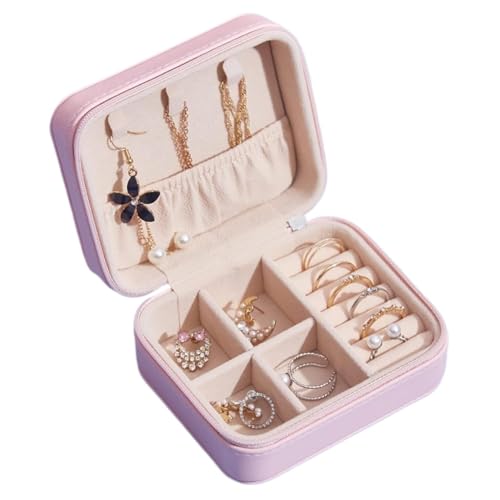 Schmuck-Organizer, Schmuckschatulle, Leder-Schmuckschatulle, Ohrringe, Halskette, tragbare Aufbewahrungsbox, Schmuck-Organizer, Ring-Schmuckschatulle mit Haken, herausnehmbarer Trennwand, Schmuck-Orga von dvegGEE