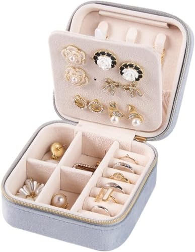 Schmuck-Organizer, Schmuckschatulle, Schmuckschatulle for unterwegs, tragbarer Schmuck-Organizer for Ohrringe, Halsketten, Schmuck, drei Schichten mit Haken, herausnehmbare Trennwände, Aufbewahrungsbo von dvegGEE