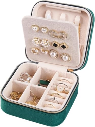 Schmuck-Organizer, Schmuckschatulle, Schmuckschatulle for unterwegs, tragbarer Schmuck-Organizer for Ohrringe, Halsketten, Schmuck, drei Schichten mit Haken, herausnehmbare Trennwände, Aufbewahrungsbo von dvegGEE