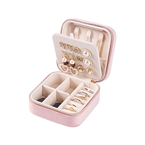 Schmuck-Organizer, Schmuckschatulle, Schmuckschatulle for unterwegs, tragbarer Schmuck-Organizer for Ohrringe, Halsketten, Schmuck, drei Schichten mit Haken, herausnehmbare Trennwände, Aufbewahrungsbo von dvegGEE