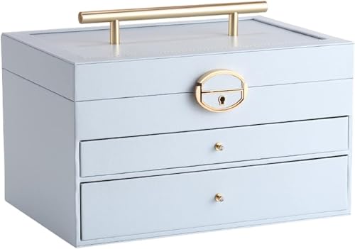 Schmuck-Organizer, Schmuckschatulle, große Schmuck-Organizer-Box, luxuriöse Schmuckaufbewahrung aus PU-Leder, Geschenketui mit Spiegel for Uhren, Ohrringe, Halsketten, Ringe, Schmuck-Organizer(Blue) von dvegGEE