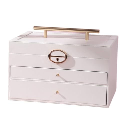 Schmuck-Organizer, Schmuckschatulle, große Schmuck-Organizer-Box, luxuriöse Schmuckaufbewahrung aus PU-Leder, Geschenketui mit Spiegel for Uhren, Ohrringe, Halsketten, Ringe, Schmuck-Organizer(White) von dvegGEE