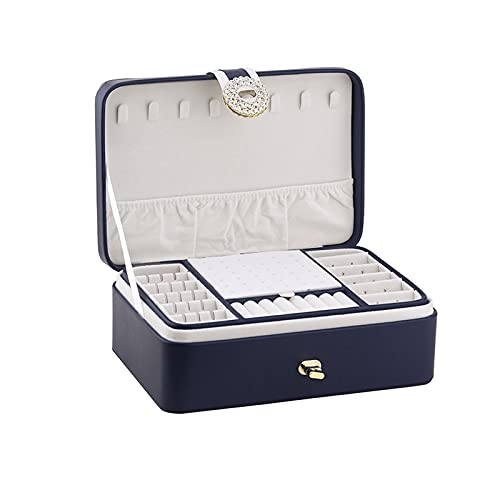 Schmuck-Organizer, Schmuckschatulle, große Schmuckschatulle for Damen, Aufbewahrungskoffer aus PU-Leder mit zweilagiger Anzeige for Ohrringe, Armbänder, Ringe, Uhren, Schmuck-Organizer (Farbe: Gold)(B von dvegGEE