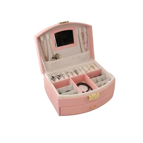 dvegGEE Schmuck-Organizer, Schmuckschatulle, tragbare Schmuckschatulle mit großer Schublade, doppellagig, Spiegel-Schmuck-Organizer mit Haken, Armband-Make-up-Box, Schmuck-Organizer(Pink) von dvegGEE