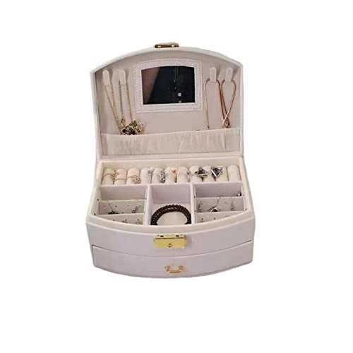 dvegGEE Schmuck-Organizer, Schmuckschatulle, tragbare Schmuckschatulle mit großer Schublade, doppellagig, Spiegel-Schmuck-Organizer mit Haken, Armband-Make-up-Box, Schmuck-Organizer(White) von dvegGEE