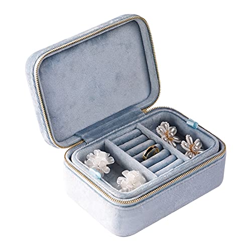 dvegGEE Schmuck-Organizer, Schmuckschatulle mit 2 Ebenen, tragbarer Schmuck-Organizer, Flanell-Schmuck-Reiseaufbewahrungskoffer, Ringe, Ohrringe, Handtasche for Frauen, Schmuck-Organizer(Bigblue Mug) von dvegGEE