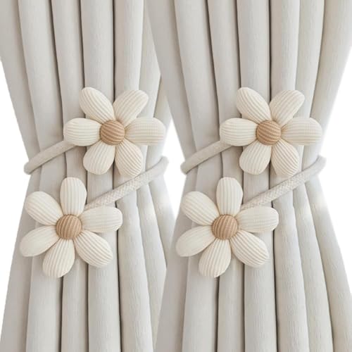 Raffhalter for Vorhänge, Vorhang-Raffhalter, 1 Paar biegbare Vorhang-Seil-Halterungen, einfache Blumen-Vorhang-Raffhalter, Seil-Vorhang-Raffhalter for durchsichtige Vorhänge.(Beige White Flower) von dvkGKLVq