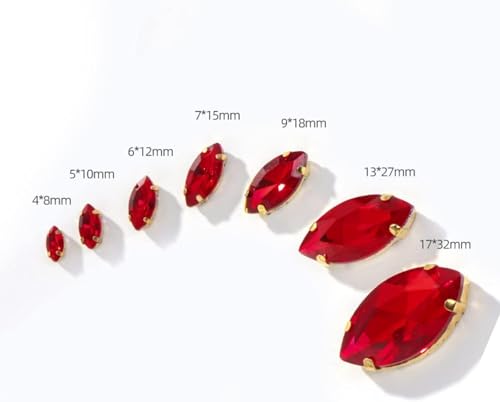 Strasssteine, flache Rückseite, Glas-Strasssteine ​​in Pferdeaugen-/Blattform mit Kralle for Aufnähen von Kristallsteinen, Strass-Diamanten for Kleidung, Nähzubehör(Red,4X8mm 50pcs) von dvkGKLVq