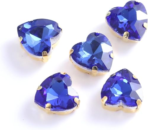 Strasssteine, flache Rückseite, herzförmige Glas-Strasssteine ​​zum Aufnähen mit goldener Klaue, for Aufnähen von Steinkristallen for Kleidung, Accessoires, Schuhe, DIY(Blue,16mm 50pcs) von dvkGKLVq