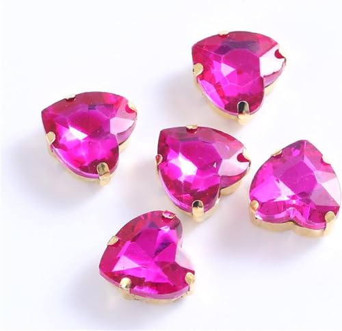 Strasssteine, flache Rückseite, herzförmige Glas-Strasssteine ​​zum Aufnähen mit goldener Klaue, for Aufnähen von Steinkristallen for Kleidung, Accessoires, Schuhe, DIY(Rose red,12mm 50pcs) von dvkGKLVq