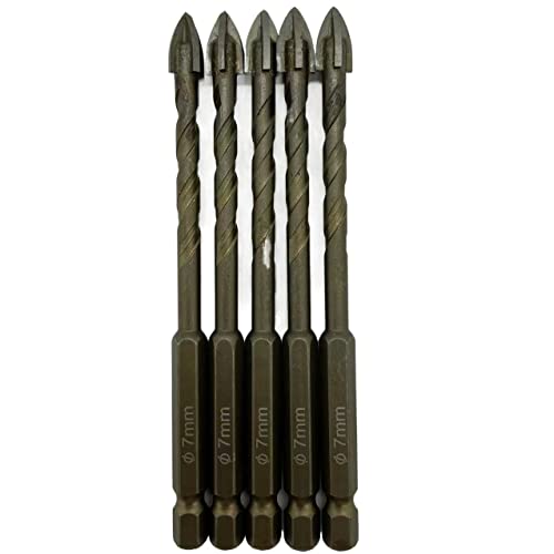 Bohrgerät-Bohrgruppe, 3–12 mm Kreuz-Sechskant-Fliesenbohrer-Set for Glas, Keramik, Beton, Lochöffner, Ziegel, harte Legierung, dreieckiges Bit-Werkzeug-Set(5pcs 7mm) von dvnFWKc