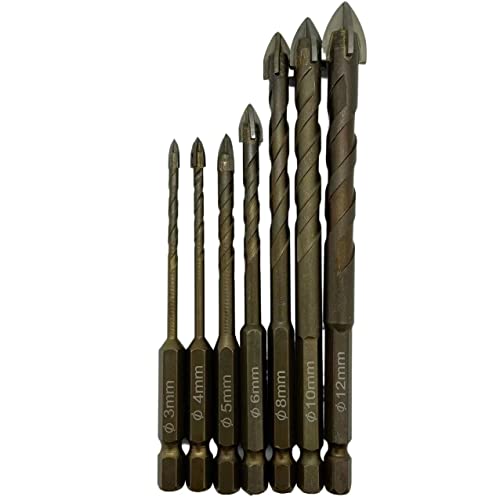 Bohrgerät-Bohrgruppe, 3–12 mm Kreuz-Sechskant-Fliesenbohrer-Set for Glas, Keramik, Beton, Lochöffner, Ziegel, harte Legierung, dreieckiges Bit-Werkzeug-Set(7pcs) von dvnFWKc