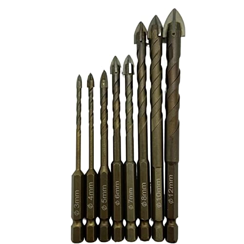 Bohrgerät-Bohrgruppe, 3–12 mm Kreuz-Sechskant-Fliesenbohrer-Set for Glas, Keramik, Beton, Lochöffner, Ziegel, harte Legierung, dreieckiges Bit-Werkzeug-Set(8pcs) von dvnFWKc