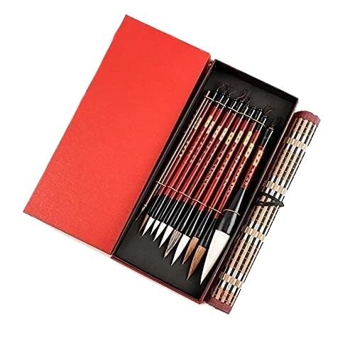 Chinesischer Kalligraphiepinsel, Malpinsel, Schreibpinsel, Aquarellpinsel, chinesisches Kalligraphie-Pinselset, Kanji-Sumi-Pinsel, Malpinsel, Zeichenpinsel + aufrollbarer Bambus-Pinselhalter(12pcs) von dvnFWKc