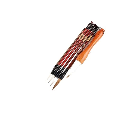 Chinesischer Kalligraphiepinsel, Malpinsel, Schreibpinsel, Aquarellpinsel, chinesisches Kalligraphie-Pinselset, Kanji-Sumi-Pinsel, Malpinsel, Zeichenpinsel + aufrollbarer Bambus-Pinselhalter(6pcs) von dvnFWKc