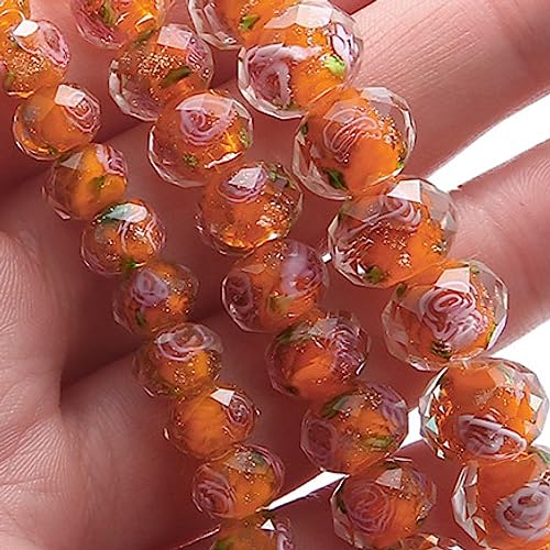 Handicraft beads, Facettierte Kristallperlen, Glasperlen in Lampwork-Blumenform, for die Herstellung von Schmuck, Ohrringen, Halsketten und Armbändern, DIY-Bastelarbeiten, 20 Stück(Orange,10mm) von dvnFWKc