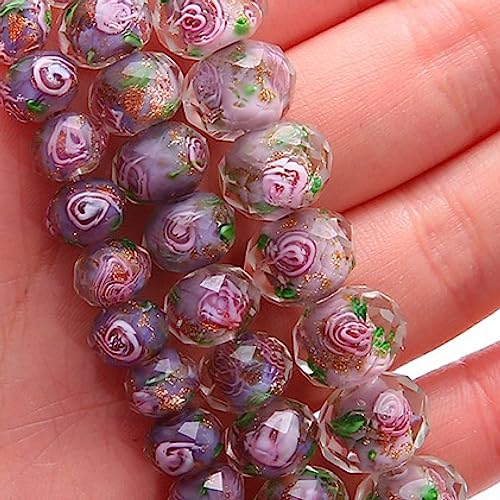 Handicraft beads, Facettierte Kristallperlen, Glasperlen in Lampwork-Blumenform, for die Herstellung von Schmuck, Ohrringen, Halsketten und Armbändern, DIY-Bastelarbeiten, 20 Stück(Purple,10mm) von dvnFWKc