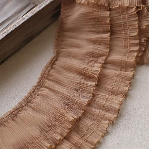 dvnFWKc 10CM Tüll Mesh Plissee Spitze Stoff Handarbeit Fransen Band Rüschen Trim Kleid Kleidung Kragen Nähen DIY Material 1 Yard(Brown) von dvnFWKc