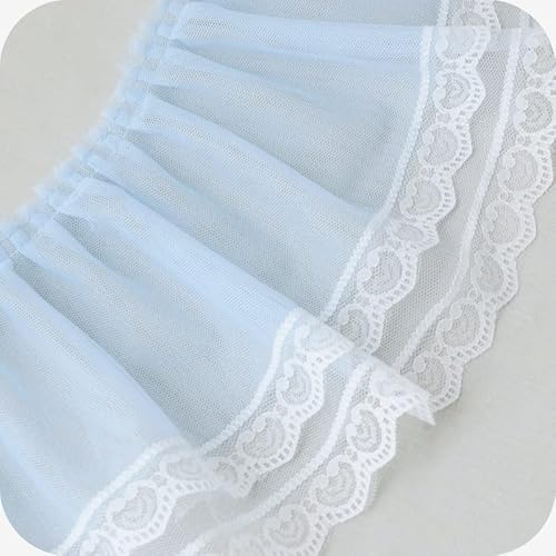 dvnFWKc 1m 17cm Rüschen Mesh Plissee Doppelschicht Farbe Spitze Stoffbesätze for Puppe Tutu Kleid Kleidung DIY Bekleidung Nähen(Blue) von dvnFWKc