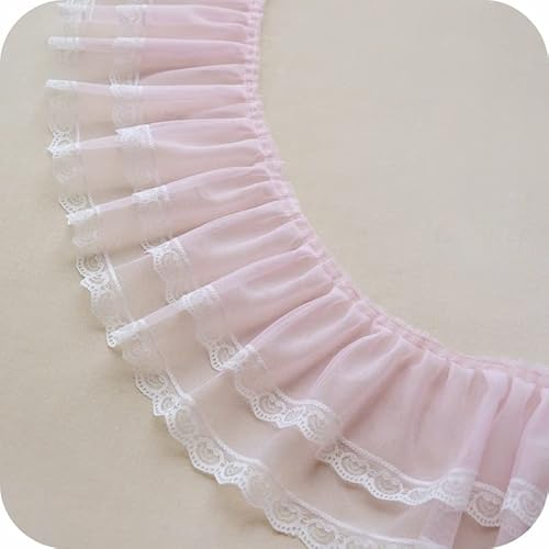 dvnFWKc 1m 17cm Rüschen Mesh Plissee Doppelschicht Farbe Spitze Stoffbesätze for Puppe Tutu Kleid Kleidung DIY Bekleidung Nähen(Pink) von dvnFWKc