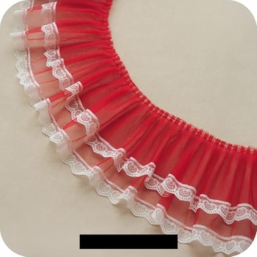 dvnFWKc 1m 17cm Rüschen Mesh Plissee Doppelschicht Farbe Spitze Stoffbesätze for Puppe Tutu Kleid Kleidung DIY Bekleidung Nähen(Red) von dvnFWKc