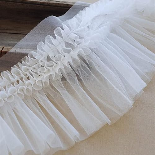 dvnFWKc 24 cm, Tüllnetz, 3D-Plissee-Spitzenstoff, Handarbeit, Rüschenbesatz, Fransenband, Kleid, Kleidung, Vorhänge, Nähdekor, 1 Yard(White) von dvnFWKc