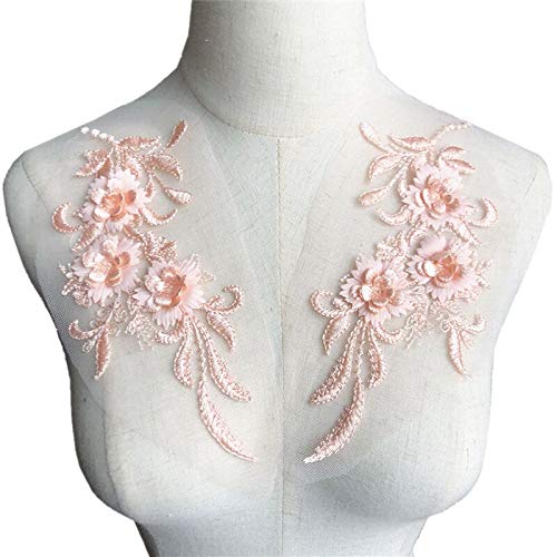 dvnFWKc Clothes Appliques Sewing DIY, 2 Stück, bestickte Aufnäher for Aufnähen, Blumen, Quaste, Spitzenbesatz, Netz, Hochzeitsapplikationen for Brautabendkleid, DIY-Dekor(Baby Pink) von dvnFWKc