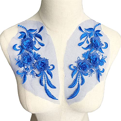 dvnFWKc Clothes Appliques Sewing DIY, 2 Stück, bestickte Aufnäher for Aufnähen, Blumen, Quaste, Spitzenbesatz, Netz, Hochzeitsapplikationen for Brautabendkleid, DIY-Dekor(Blue) von dvnFWKc