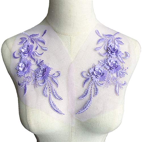 dvnFWKc Clothes Appliques Sewing DIY, 2 Stück, bestickte Aufnäher for Aufnähen, Blumen, Quaste, Spitzenbesatz, Netz, Hochzeitsapplikationen for Brautabendkleid, DIY-Dekor(Purple) von dvnFWKc