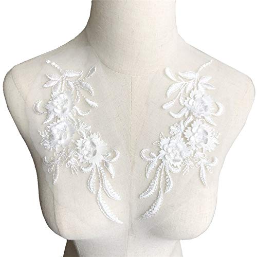 dvnFWKc Clothes Appliques Sewing DIY, 2 Stück, bestickte Aufnäher for Aufnähen, Blumen, Quaste, Spitzenbesatz, Netz, Hochzeitsapplikationen for Brautabendkleid, DIY-Dekor(White) von dvnFWKc