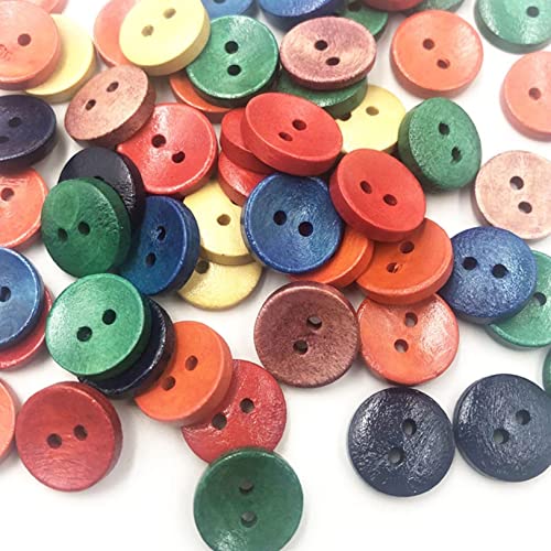 dvnFWKc DIY Buttons for Sewing, Holzknöpfe 5/8 Zoll runde farbige Knöpfe aus Holz handgefertigt Scrapbook Hochzeitsdekoration Nähzubehör runde Knöpfe.(100 Pcs) von dvnFWKc