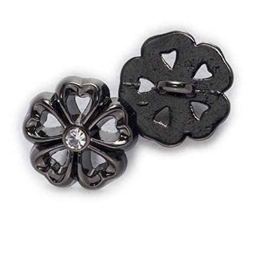 dvnFWKc DIY-Knöpfe zum Nähen, 10 mm Strass-Verzierungen, Knöpfe zum Nähen, Schmuckherstellung, Blumen-Charms mit Metallschaft, verschiedene Broschen zum Selbermachen (schwarz) von dvnFWKc