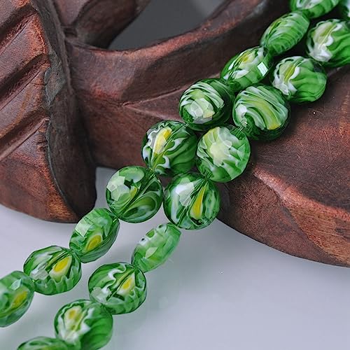 dvnFWKc Handicraft Beads, 10 Stück 14 mm runde Perlen, facettierte Lampwork-Glasperlen, lose Bastelperlen for Basteln, Armbänder, Halsketten, Schmuckherstellung(Green) von dvnFWKc