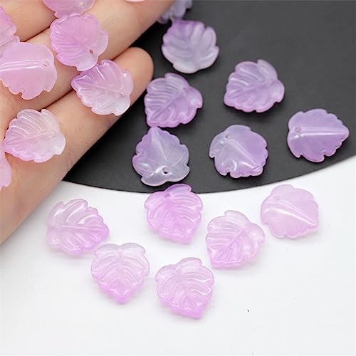 dvnFWKc Handicraft Beads, 10 Stück Blattform lose Perlen for die Schmuckherstellung, handgefertigte Lampwork-Glasperlen, Blattperlen, Anhänger, Charms, DIY-Bastelbedarf(Light Purple) von dvnFWKc