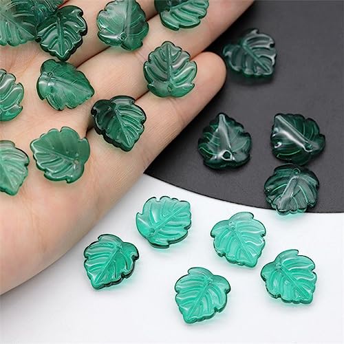 dvnFWKc Handicraft Beads, 10 Stück Blattform lose Perlen for die Schmuckherstellung, handgefertigte Lampwork-Glasperlen, Blattperlen, Anhänger, Charms, DIY-Bastelbedarf(Peacock Green) von dvnFWKc