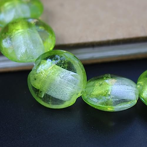 dvnFWKc Handicraft Beads, 10 Stück Bunte Glasperlen, Lampwork-Perlen, rund, flach, lose Abstandsperlen, Charms for Basteln, Basteln, Armbänder, Schlüsselanhänger(Light Green) von dvnFWKc