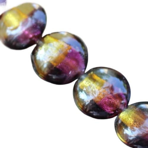 dvnFWKc Handicraft Beads, 10 Stück Bunte Glasperlen, Lampwork-Perlen, rund, flach, lose Abstandsperlen, Charms for Basteln, Basteln, Armbänder, Schlüsselanhänger(Purple Gold) von dvnFWKc