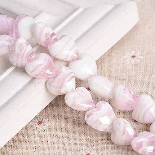 dvnFWKc Handicraft Beads, 10 Stück Herz-Abstandshalterperlen aus Glas, Lampwork-Glas, lose Perlen for Selbermachen, Basteln, Ohrringe, Halsketten, Schmuckherstellung(Pink White) von dvnFWKc