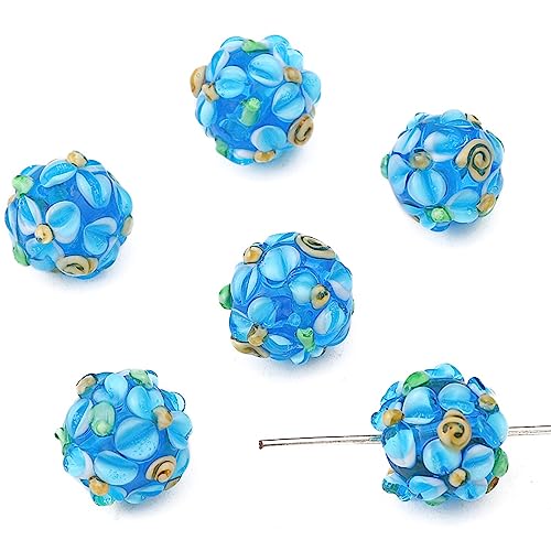 dvnFWKc Handicraft Beads, 10 Stück Lampwork-Blumen-Glasperlen, Bunte Bastelperlen, DIY-Armband, Halskette, Ohrring-Charms, Schmuckherstellung, Dekoration(Sky Blue) von dvnFWKc