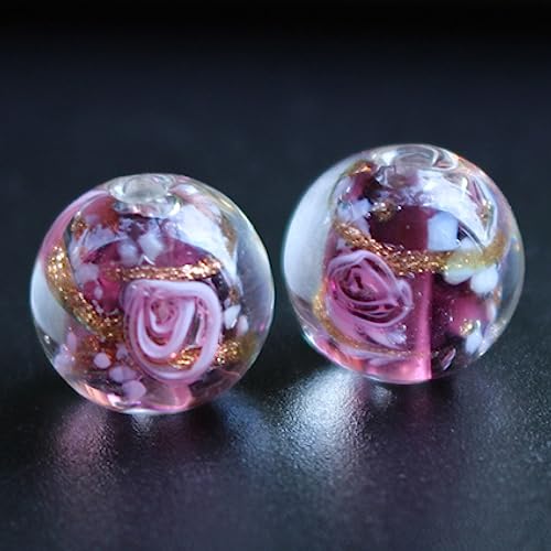 dvnFWKc Handicraft Beads, 10 Stück handgefertigte Lampwork-Glasperlen mit Blumenmuster, runde lose Abstandsperlen, Schmuckherstellung, DIY-Bastelarbeiten, Armbänder, Schlüsselanhänger(Purple,12mm) von dvnFWKc