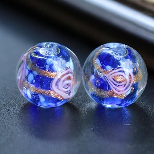 dvnFWKc Handicraft Beads, 10 Stück handgefertigte Lampwork-Glasperlen mit Blumenmuster, runde lose Abstandsperlen, Schmuckherstellung, DIY-Bastelarbeiten, Armbänder, Schlüsselanhänger(Dark Blue,12mm) von dvnFWKc