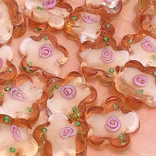 dvnFWKc Handicraft Beads, 14 mm transparente Perlen in Blumenform, handgefertigte Lampwork-Glasperlen zur Schmuckherstellung, DIY-Armband, Ohrring-Anhänger(14mm 10PCS) von dvnFWKc