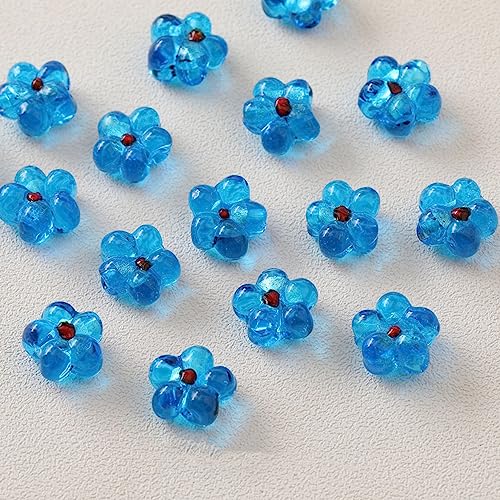 dvnFWKc Handicraft Beads, 20 Stück Lampwork-Glasperlen mit Blumenmotiv, Bunte Abstandshalter, lose Perlen for Armbänder, Halsketten, Ohrringe, Schmuckherstellung(Blue,15x8mm) von dvnFWKc