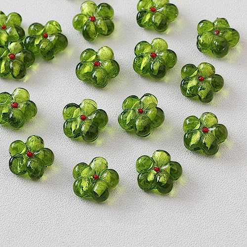 dvnFWKc Handicraft Beads, 20 Stück Lampwork-Glasperlen mit Blumenmotiv, Bunte Abstandshalter, lose Perlen for Armbänder, Halsketten, Ohrringe, Schmuckherstellung(Green,15x8mm) von dvnFWKc